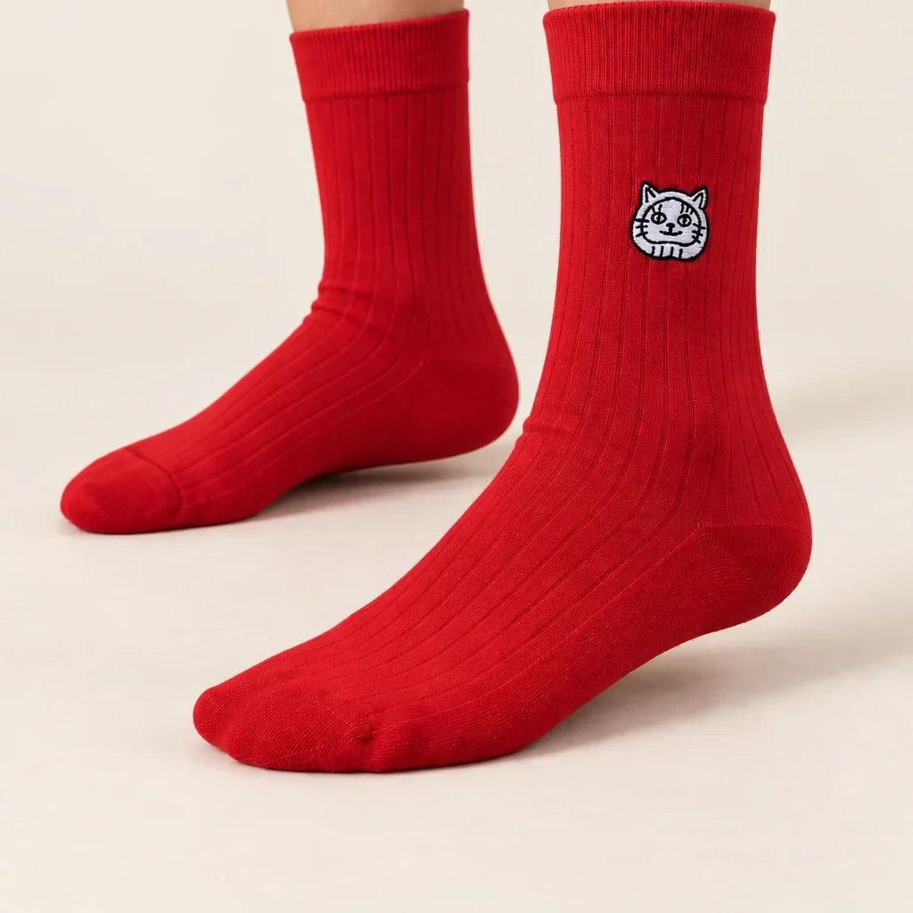 Luky 紅色貓頭幸運襪