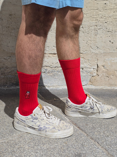 Luky 刺繡襪 - 全紅款
