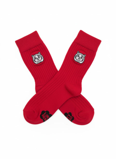 Luky 貓頭襪 - 全紅款